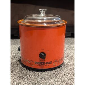 Vintage Rival Crock-Pot Model 3100 Slow Cooker 3.5 Qt Flame Orange 1970s Retro